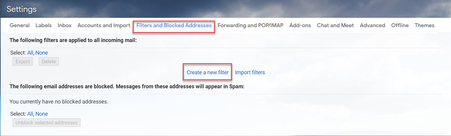 Screenshot showing how to whitelist gmail email senders